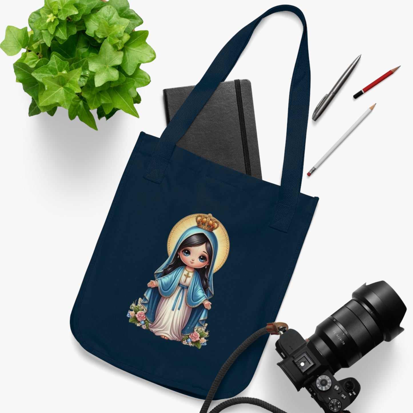 Mary Inspired Organic Canvas Tote Bag | Eco-Friendly Shopping Bag | Religious Gift | Sustainable Tote | Cute Virgin Mary Artwork