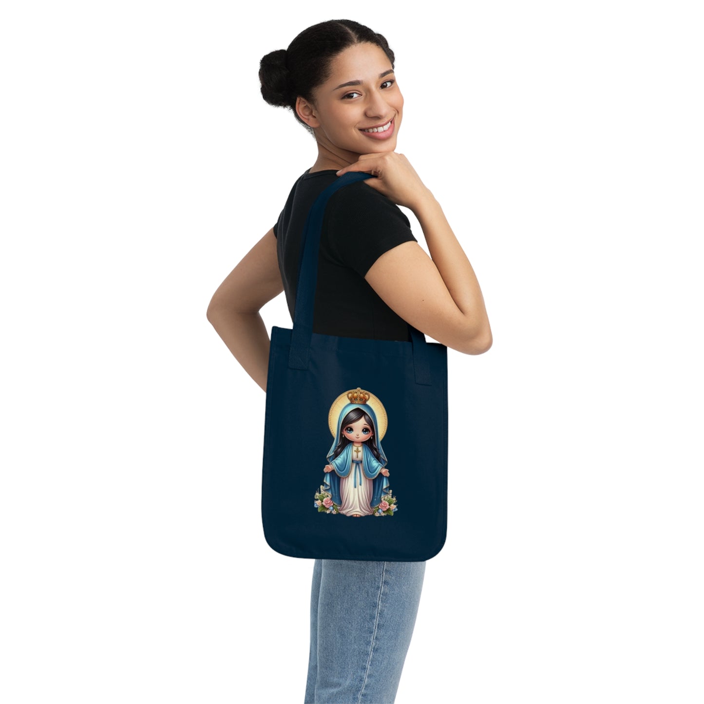 Mary Inspired Organic Canvas Tote Bag | Eco-Friendly Shopping Bag | Religious Gift | Sustainable Tote | Cute Virgin Mary Artwork