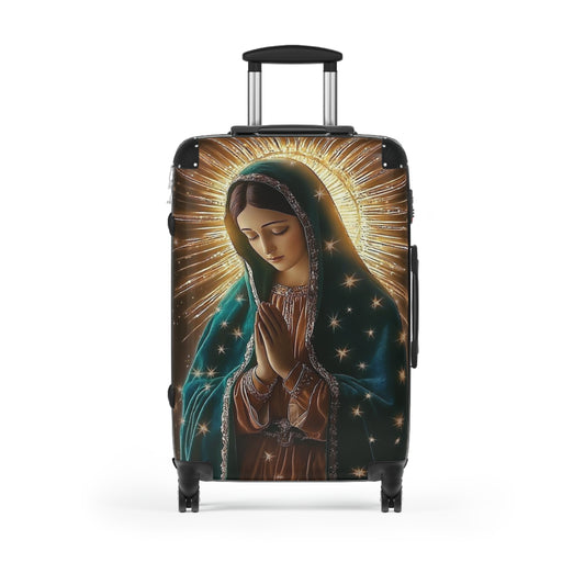 Spiritual Journey Suitcase, Travel Luggage with Virgin Mary Design, Unique Baggage for Pilgrimage, Gift for Travelers