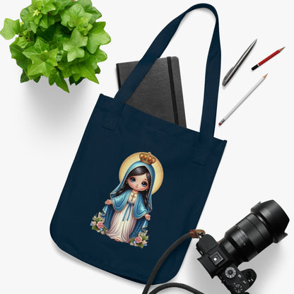 Mary Inspired Organic Canvas Tote Bag | Eco-Friendly Shopping Bag | Religious Gift | Sustainable Tote | Cute Virgin Mary Artwork