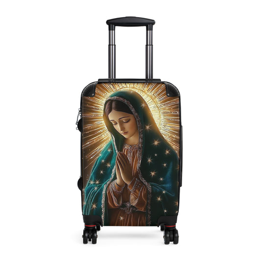 Spiritual Journey Suitcase, Travel Luggage with Virgin Mary Design, Unique Baggage for Pilgrimage, Gift for Travelers