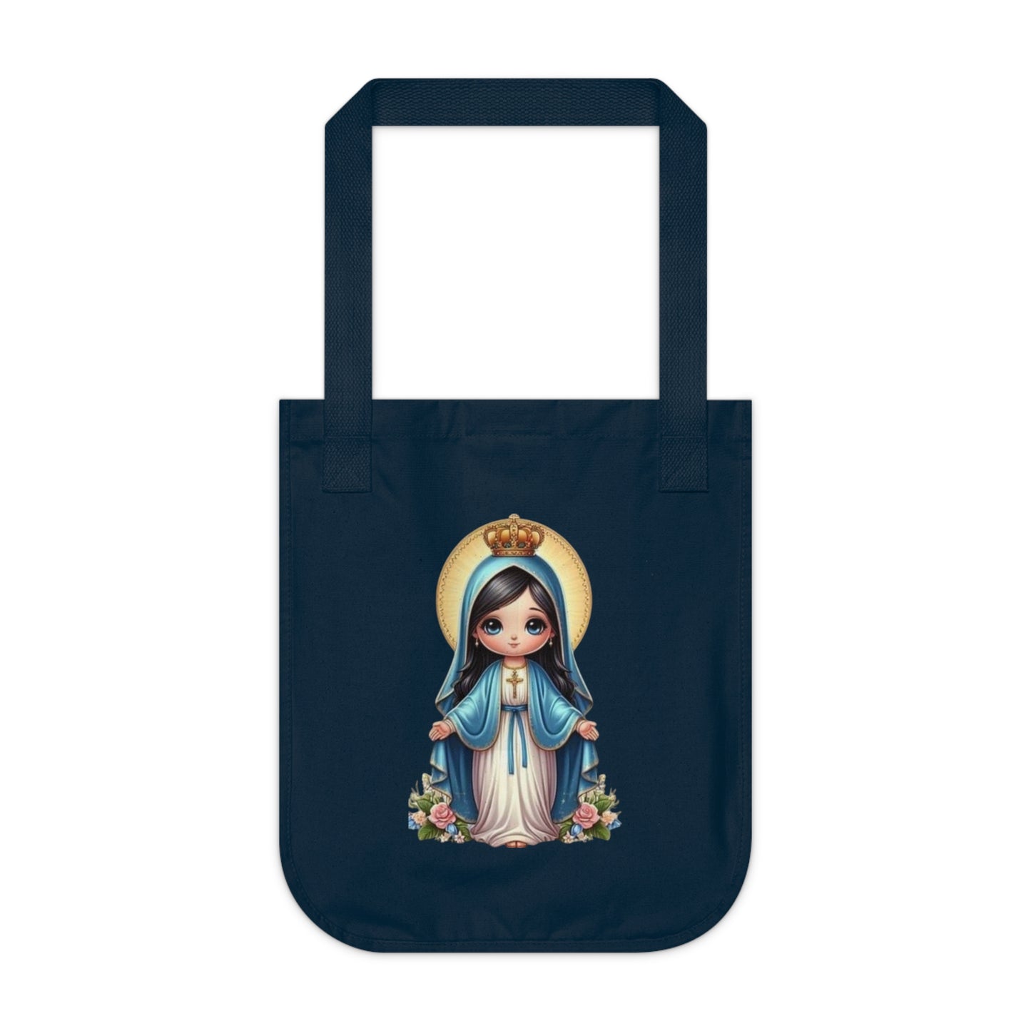 Mary Inspired Organic Canvas Tote Bag | Eco-Friendly Shopping Bag | Religious Gift | Sustainable Tote | Cute Virgin Mary Artwork