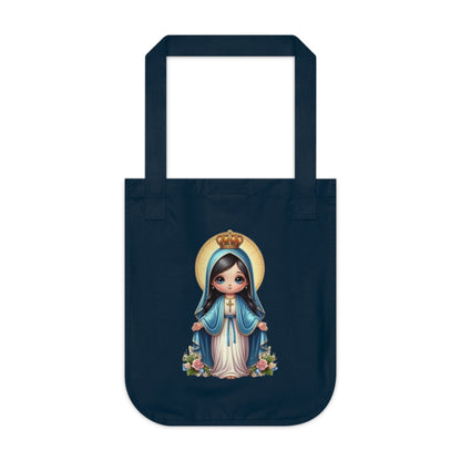 Mary Inspired Organic Canvas Tote Bag | Eco-Friendly Shopping Bag | Religious Gift | Sustainable Tote | Cute Virgin Mary Artwork