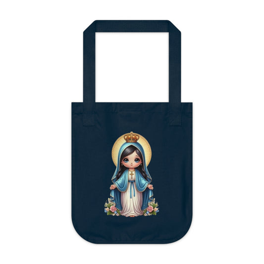Mary Inspired Organic Canvas Tote Bag | Eco-Friendly Shopping Bag | Religious Gift | Sustainable Tote | Cute Virgin Mary Artwork