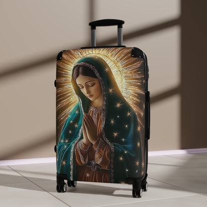 Spiritual Journey Suitcase, Travel Luggage with Virgin Mary Design, Unique Baggage for Pilgrimage, Gift for Travelers