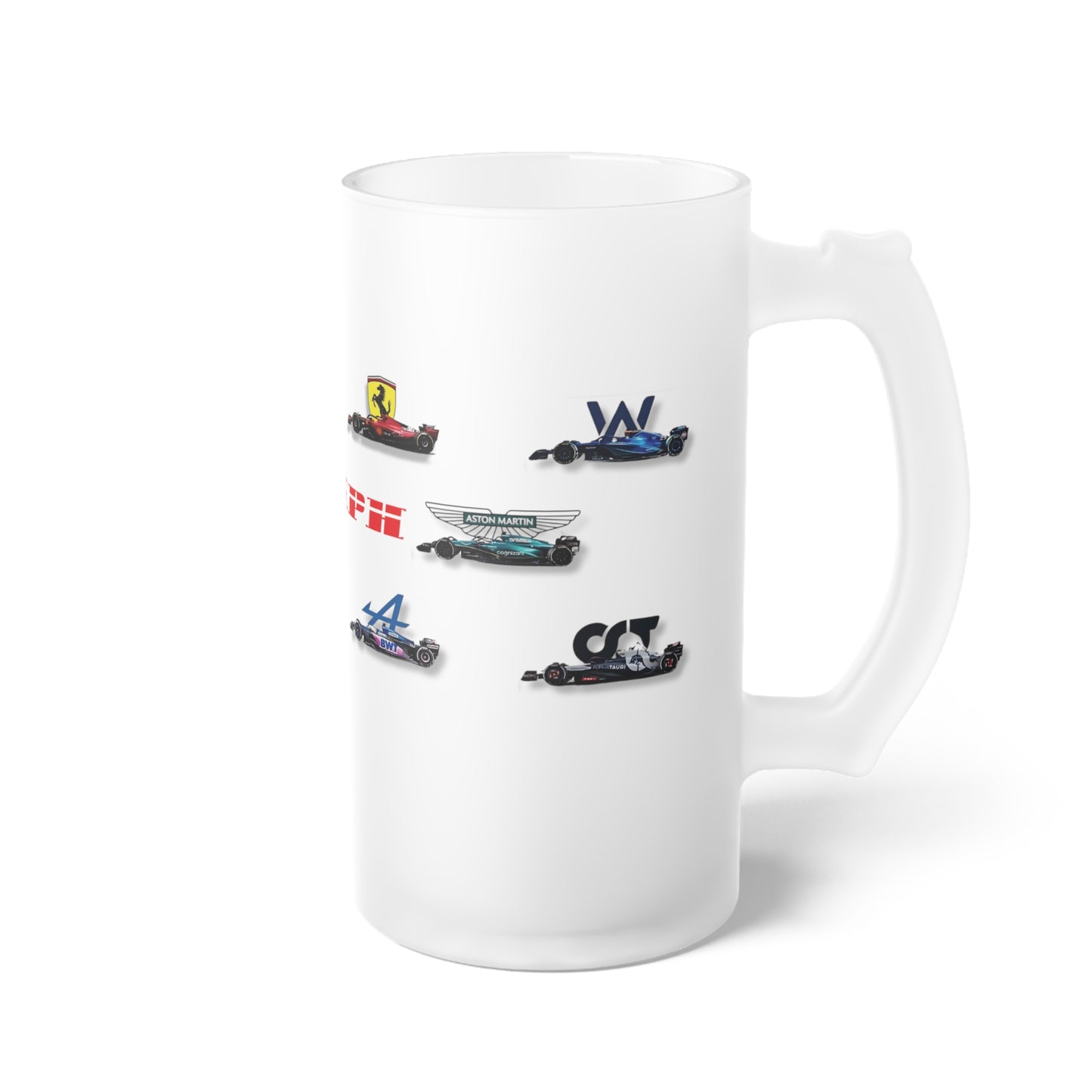 Jarra Cervecera Personalizada en Vidrio Frosted para Fanáticos de la F1 – Regalo Ideal para Papá