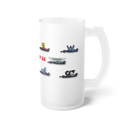 Jarra Cervecera Personalizada en Vidrio Frosted para Fanáticos de la F1 – Regalo Ideal para Papá