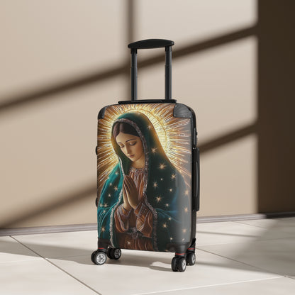 Spiritual Journey Suitcase, Travel Luggage with Virgin Mary Design, Unique Baggage for Pilgrimage, Gift for Travelers