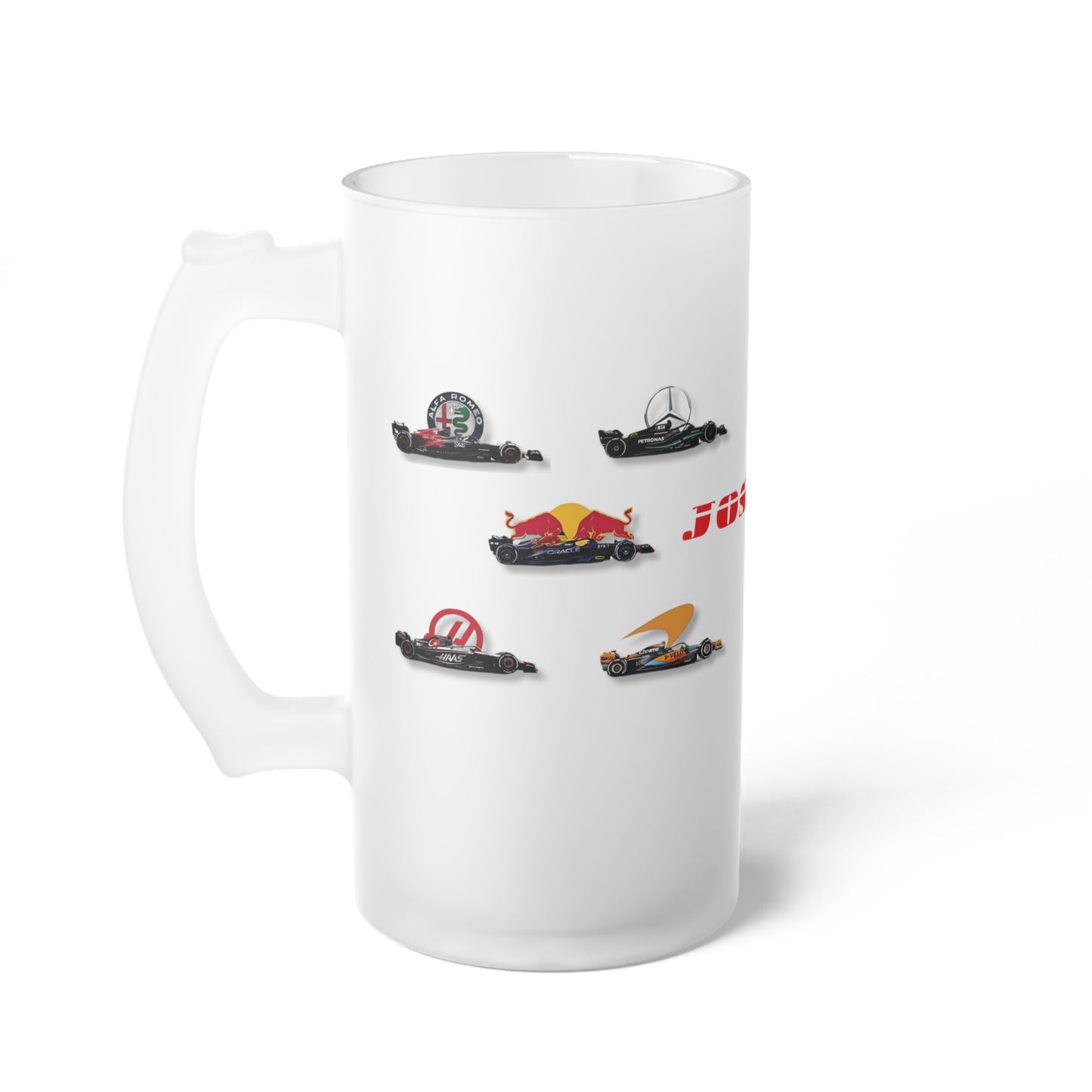 Jarra Cervecera Personalizada en Vidrio Frosted para Fanáticos de la F1 – Regalo Ideal para Papá