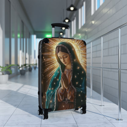 Spiritual Journey Suitcase, Travel Luggage with Virgin Mary Design, Unique Baggage for Pilgrimage, Gift for Travelers